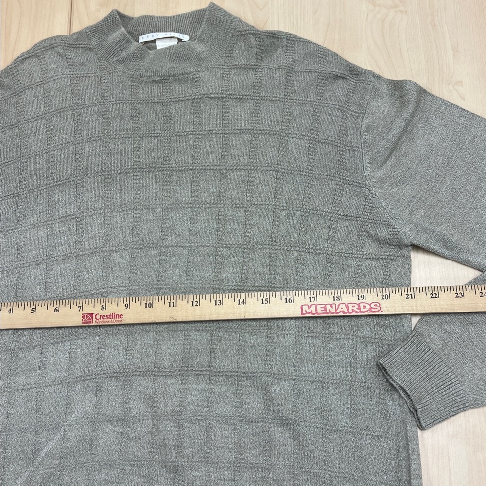 Perry Ellis men’s large grey gray silk cotton grid pattern mock neck sweater - Picture 5 of 8